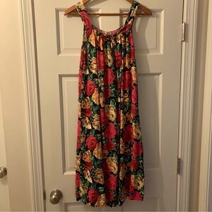 Vintage Dress 90 Y2K dark floral grunge goth roses black S M cotton sleevele…